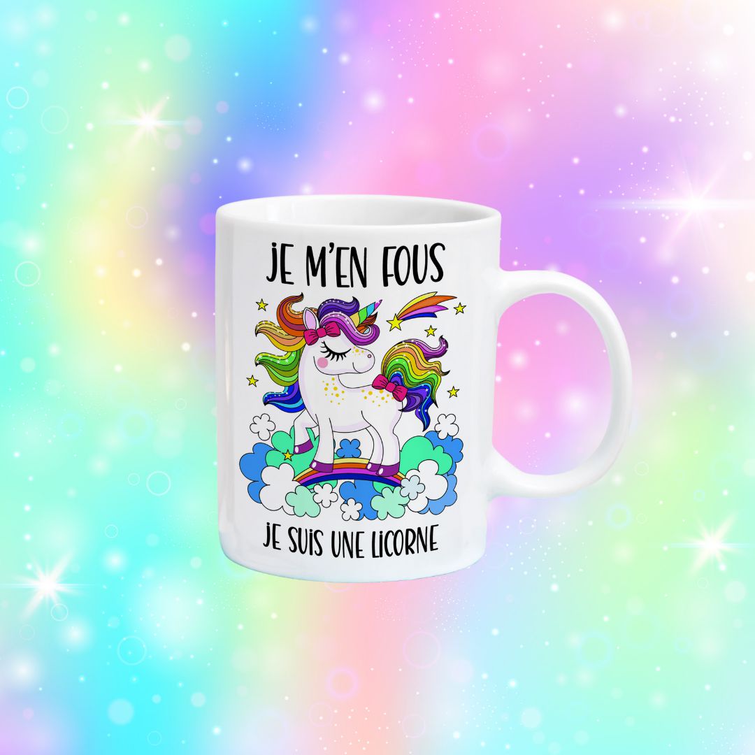 Tasse à café Je m'en fous je suis une licorne