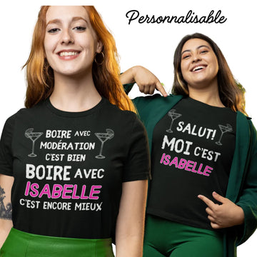 Duo T-Shirt Boire avec modération - Personnalisable