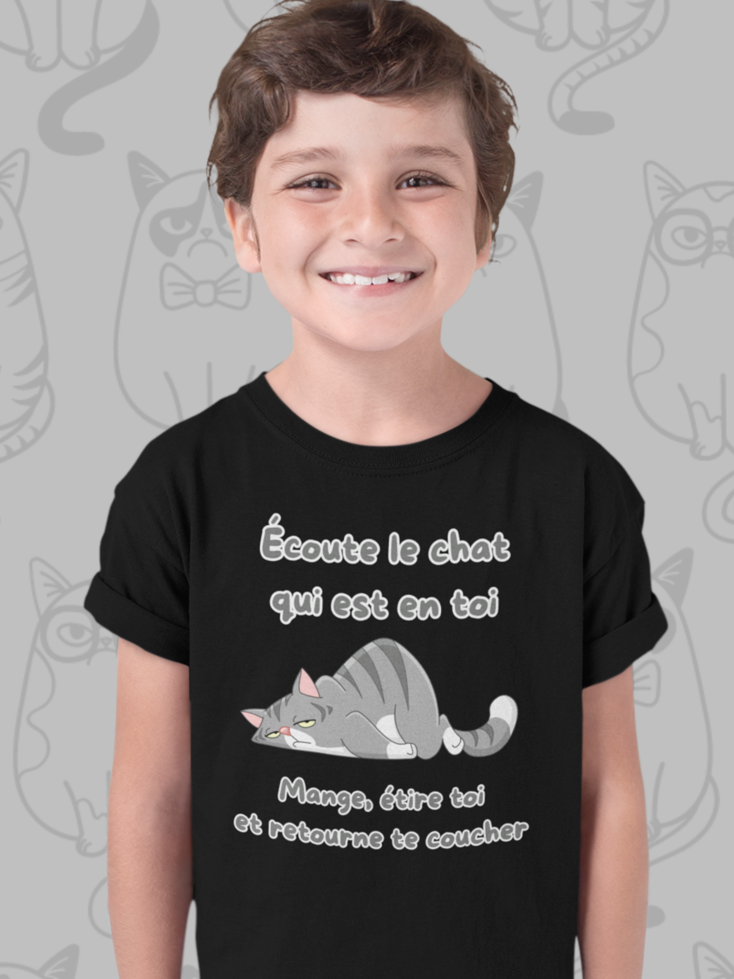 T-Shirt Enfant Écoute le chat qui est en toi, mange, étire toi et retourne te coucher