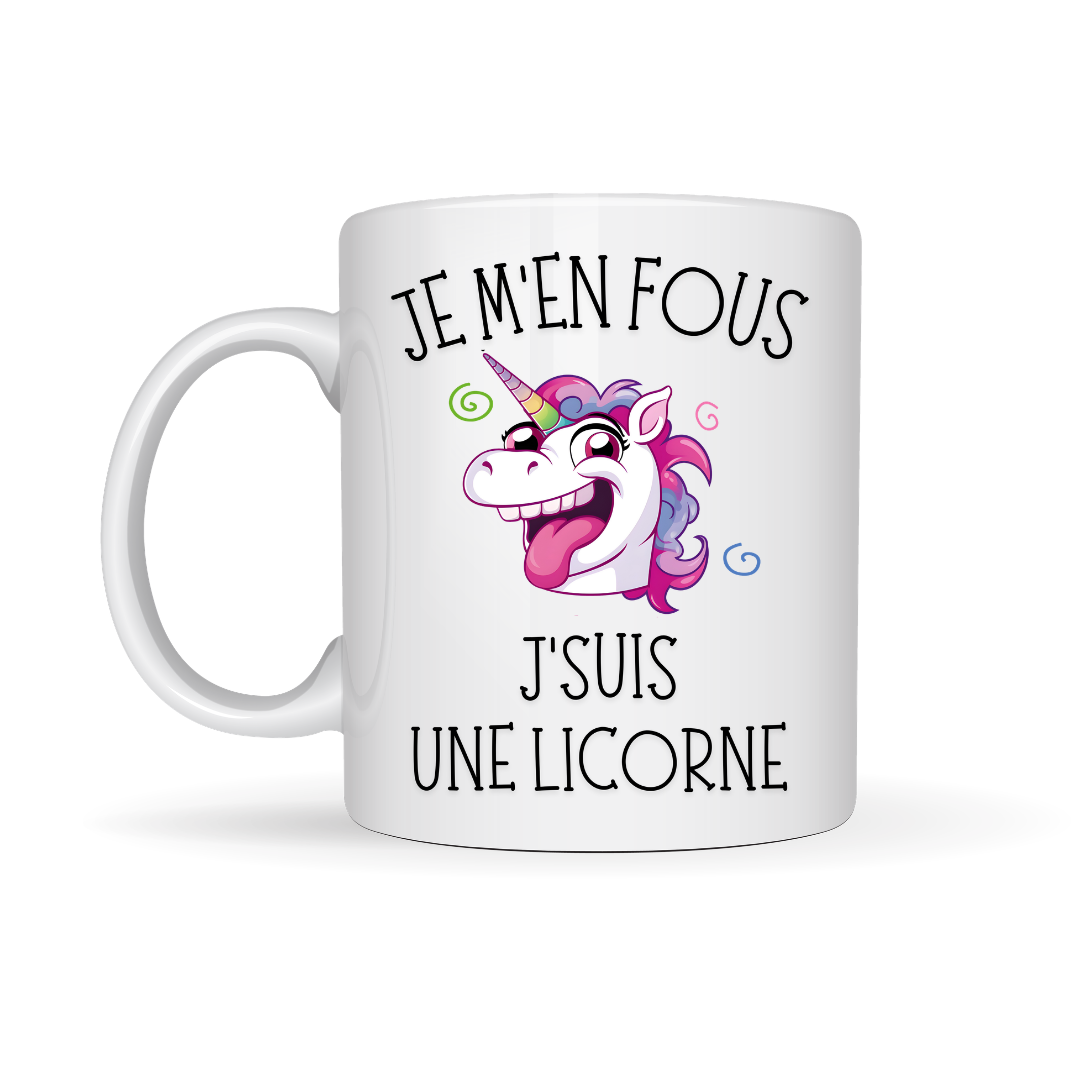 Tasse à café Je m'en fous je suis une licorne