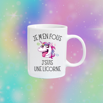 Tasse à café Je m'en fous j'suis une licorne