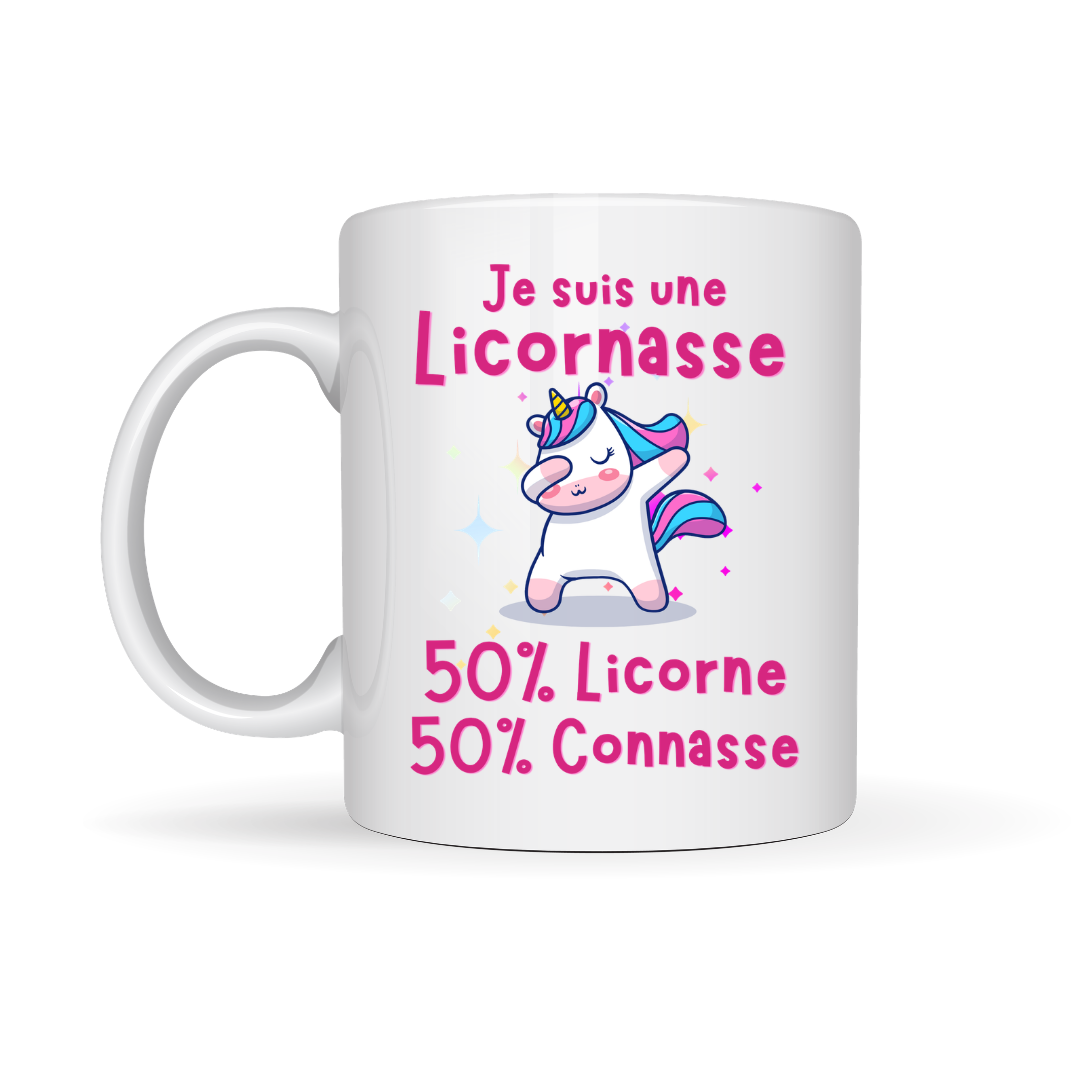 Tasse à café Licornasse, 50% Licorne, 50% Connasse